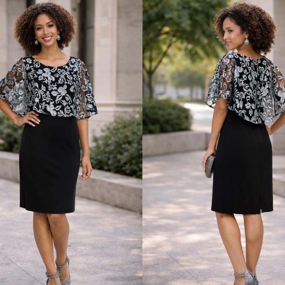 NY Collection Black and White Floral Dress